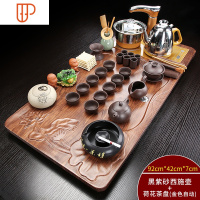 家用整块实木旅行带电器全自动一体茶台电茶炉茶海茶具盘 国泰家和 金色全自动黑木质荷花旅行