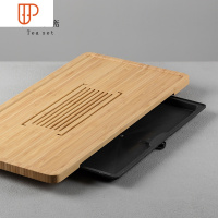 茶盘家用客厅办公室储水排水式竹制长方形简约现代茶台 国泰家和 长方-竹茶盘(配吸管吸茶具