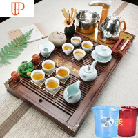 全自动色釉功夫家用简约茶道茶台实木旅行茶具客厅 国泰家和 龙凤呈祥旅行茶具+知青茶具 28件