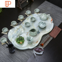 功夫家用简约现代欧式创意整套小茶台排水式石头佛旅行茶具 国泰家和 02翡翠蓝小边佛+哥窑 28件