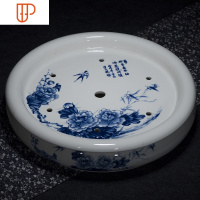 旅行茶具实用简约小型托盘加小茶海单层盘双层瓷中式白瓷圆 国泰家和 牡丹12寸 直径31CM高7CM