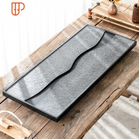 天然整块乌金石旅行茶具小号大号简约石头排水黑金石茶台石材免费刻字 国泰家和 水云间70*35*3CM