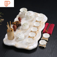 石头旅行茶具欧式家用简约现代石小茶台茶海仿大理石整套功夫 国泰家和 荷韵吉利红+水墨红茶具