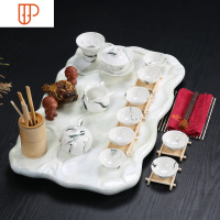 石头旅行茶具欧式家用简约现代石小茶台茶海仿大理石整套功夫 国泰家和 荷韵天青+水墨绿茶具