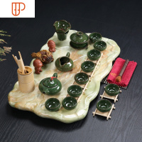 石头旅行茶具欧式家用简约现代石小茶台茶海仿大理石整套功夫 国泰家和 荷韵绿+绿冰裂茶具