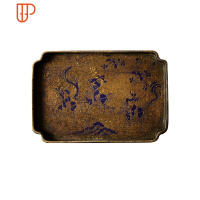 白瓷漆绘 黄铜 仿古壶承宋式炭烧 树皮纹做旧壶垫旅行茶具 国泰家和 长方形[狩猎图]