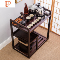 移动茶台茶车乌金石旅行茶具自动电磁炉家用茶水柜实木小茶桌 国泰家和 胡桃色实木茶车+黑炉龙井壶套装