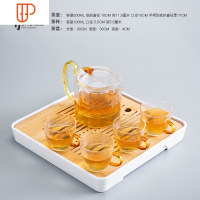 旅行茶具功夫家用简约白瓷日式储水小茶台竹木制客厅托盘 国泰家和 宁静四方盘+十二角细纹壶一壶四杯