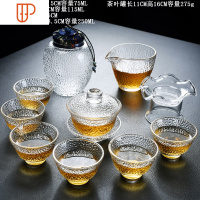 侧把壶锤纹玻璃功夫家用泡竹旅行茶具 国泰家和 锤纹茶具(锤纹+公杯+茶漏+6杯+) 5件