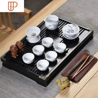 色釉功夫茶具整套茶具汝窑茶道旅行茶具泡茶套装家用 国泰家和 10头水墨山水黑色小兰香套组 17件