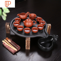 石磨小旅行茶具排水青瓷功夫汝窑茶具杯家用套装简约托盘储水干泡台 国泰家和 大石磨+红西施壶套装