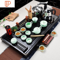 家用全自动实木旅行茶具喝茶茶道功夫茶具整套茶台茶海 国泰家和 黑色有余木质全自动+红色