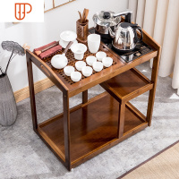茶车可移动茶台家用简约电磁炉茶水柜楠竹小茶桌功夫旅行茶具 国泰家和 茶色方格+侧柄半自动