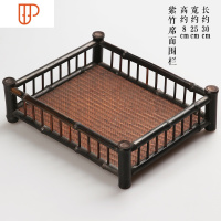 茶盘竹制储水日式简约排水小茶盘实木四方便携茶席小型茶具配件 国泰家和 紫竹席面围栏