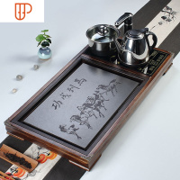 实木茶盘套装全自动一体电磁炉陶瓷石变色茶托盘家用大号排水茶台 国泰家和 851陶瓷石茶盘[马到成功]+电器79*40茶具