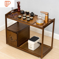 移动茶台家用小茶车茶桌功夫茶具茶盘套装一体客厅自动上水电磁炉 国泰家和 胡桃色带柜茶车+玻璃电器+黑陶手绘