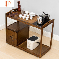 移动茶台家用小茶车茶桌功夫茶具茶盘套装一体客厅自动上水电磁炉 国泰家和 胡桃色带柜茶车+黑色全自动+白瓷茶具