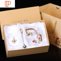 创意珐琅彩水杯水壶套装家用玻璃杯少女心杯子带勺带盖茶杯大 国泰家和 红蝴蝶菊矮+珐琅勺+杯盖+礼盒