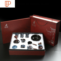 钧窑建盏窑变旋转陶瓷自动茶器茶海防烫茶壶功夫茶具礼盒套装 国泰家和 蓝花釉木柄壶15头(礼盒装)