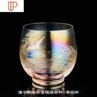焕彩金银烧水晶玻璃茶杯主人杯单杯大品茗建盏透明功夫茶具 国泰家和 海中鹤焕彩金银烧茶杯-宰相杯