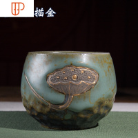 日式复古茶杯粗陶茶具陶瓷套装家用窑变可养功夫茶主人杯品茗建盏 国泰家和 岩生釉描金常乐