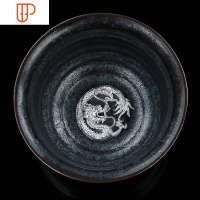 李甲栈建盏天目杯银饰七彩银杯品茗杯陶瓷茶杯功夫主人杯 国泰家和 螺纹龙腾
