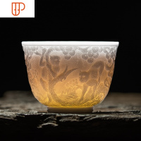 主人杯单杯旅行茶具青瓷景德镇茶具功夫茶品茗杯刻花杯个人杯建盏旅行茶具 国泰家和 生肖系列——猴
