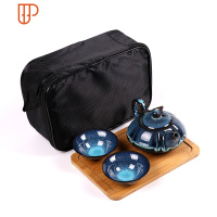 窑变陶瓷建盏旅行 车载功夫茶具便携包收纳包天目釉 油滴 国泰家和 巧克力色