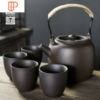 冷水壶大容量整套原矿紫砂提梁壶功夫家用复古泡旅行茶具 国泰家和 麻绳把手-一壶四杯