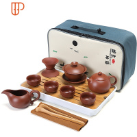 旅行茶具茶套装家用便携式车载陶瓷建盏功夫 国泰家和 2096-13头砂红泥西施壶-白长盘巾夹旅行包