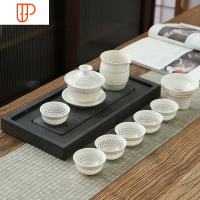 陶瓷功夫家用西施壶办公室会客泡旅行茶具白瓷礼盒装 国泰家和 描金蜂巢套组-(送礼包装)
