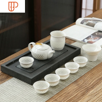 陶瓷功夫家用西施壶办公室会客泡旅行茶具白瓷礼盒装 国泰家和 白瓷蜂巢套组-玲珑壶(送礼包装)