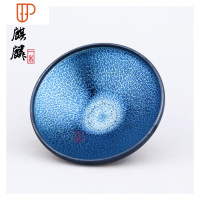 建阳建盏杯纯手工 建窑油滴鹧鸪斑天目釉主人品茗茶杯茶具礼盒装 国泰家和 名家同款-手工蓝麒麟灯盏9/4 (送礼盒)