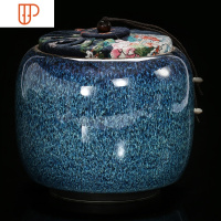 茶叶罐建盏天目釉窑变茶具创意密封罐储物罐子中号红茶罐陶瓷 国泰家和 钧窑天目蓝茶叶罐布盖子