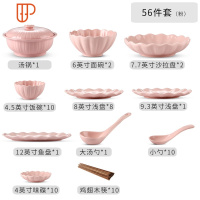 碗碟套装 家用北欧网红ins创意个性陶瓷餐具吃饭碗筷盘子日式组合 国泰家和 花兮56件套全粉