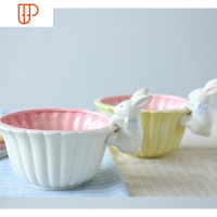 景德镇釉下彩纯色米饭甜品碗 中式创意兔子骨瓷碗盘餐具套装 国泰家和 兔妈妈and兔宝宝《两个色装》