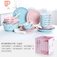 祥碗碟套装家用餐具陶瓷碗日式餐具碗盘碗筷樱之魅影 国泰家和 22头蓝色+组合装