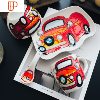 热卖日式景德镇创意陶瓷餐具可爱个性儿童碗家用套装碗碟米饭碗盘 国泰家和 汽车4件(碗 盘 勺 杯)送筷子