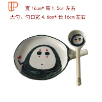 无脸男日式陶瓷餐具套装礼品可爱卡通儿童碗盘杯子小勺创意手工碗 国泰家和 盘子+大勺