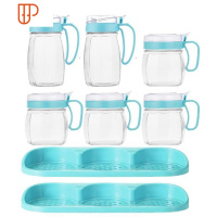 厨房装盐的灌家用装油器皿带盖带勺防潮罐调料罐套装辣椒粉佐味盒 国泰家和 天蓝2油4调味罐+2底座I