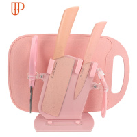 宝宝辅食粘板砧板家用切菜板占板热塑形橡胶案板宿舍水果刀 国泰家和 粉蓝色方形菜板六件套 含刀架