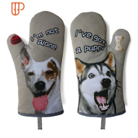 GREVY 烤箱手套防烫隔热加厚烘焙手套棉微波炉加长厨房家用高温 国泰家和 卡其布色-卡其色狗狗汪汪DO