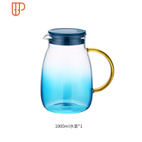 北欧凉水壶日式大容量开水杯可高温茶壶套装创意玻璃冷水壶 国泰家和 蓝雾渐变壶1000ml