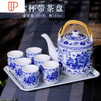 景德镇茶壶陶瓷大容量凉水壶大号青花瓷冷水壶老式提梁壶泡茶家用 国泰家和 2.8-花开-6花开直筒杯带茶盘