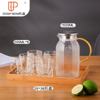 玻璃冷水壶家用耐热可高温凉水壶凉白开水壶水杯套装大容量水瓶 国泰家和 A182八方锤纹1500ML+6个冰凌把杯200M