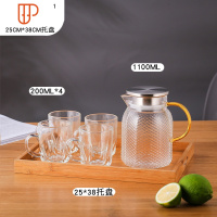 玻璃冷水壶家用耐热可高温凉水壶凉白开水壶水杯套装大容量水瓶 国泰家和 A183八方锤纹1100ML+4个冰凌把杯200M