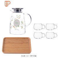 家用玻璃凉水壶耐热高温晾白开水杯冷水壶套装茶壶夏天大容量扎壶 国泰家和 小号沐风水壶1.5L+4*大把杯+竹盘