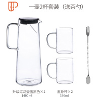 冷水壶玻璃可高温日式家用凉白开水瓶冷水杯套装北欧大容量凉水壶 国泰家和 升级黑盖冷水壶(1.4L)+2杯(330ml)+