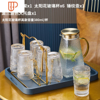 轻奢家用可高温玻璃凉水壶冷水壶 凉水杯凉白开水壶套装 国泰家和 巴洛克[高]一壶6杯送欧式杯架+ 莫兰迪大号送勺子