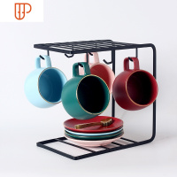 北欧小奢华创意描金咖啡杯碟套装陶瓷家用下午茶具咖啡器具配杯架 国泰家和 四杯四碟四勺U形黑盘子